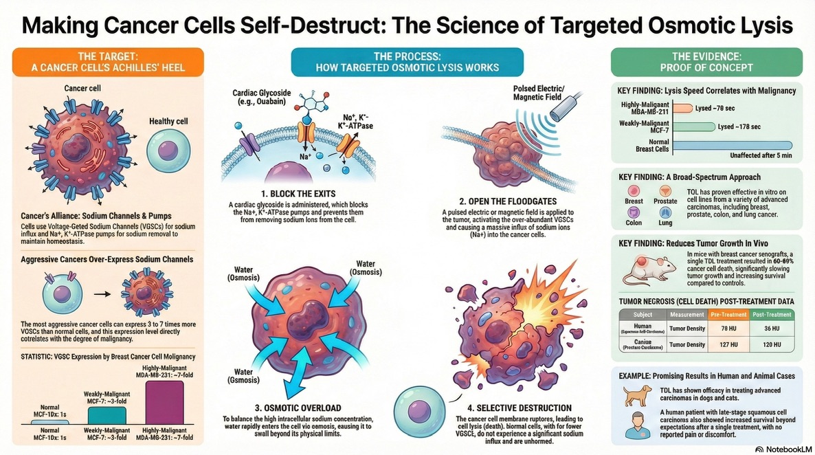 Educational diagram of the proposed TOL research mechanism. The science of targeted osmotic lysis.